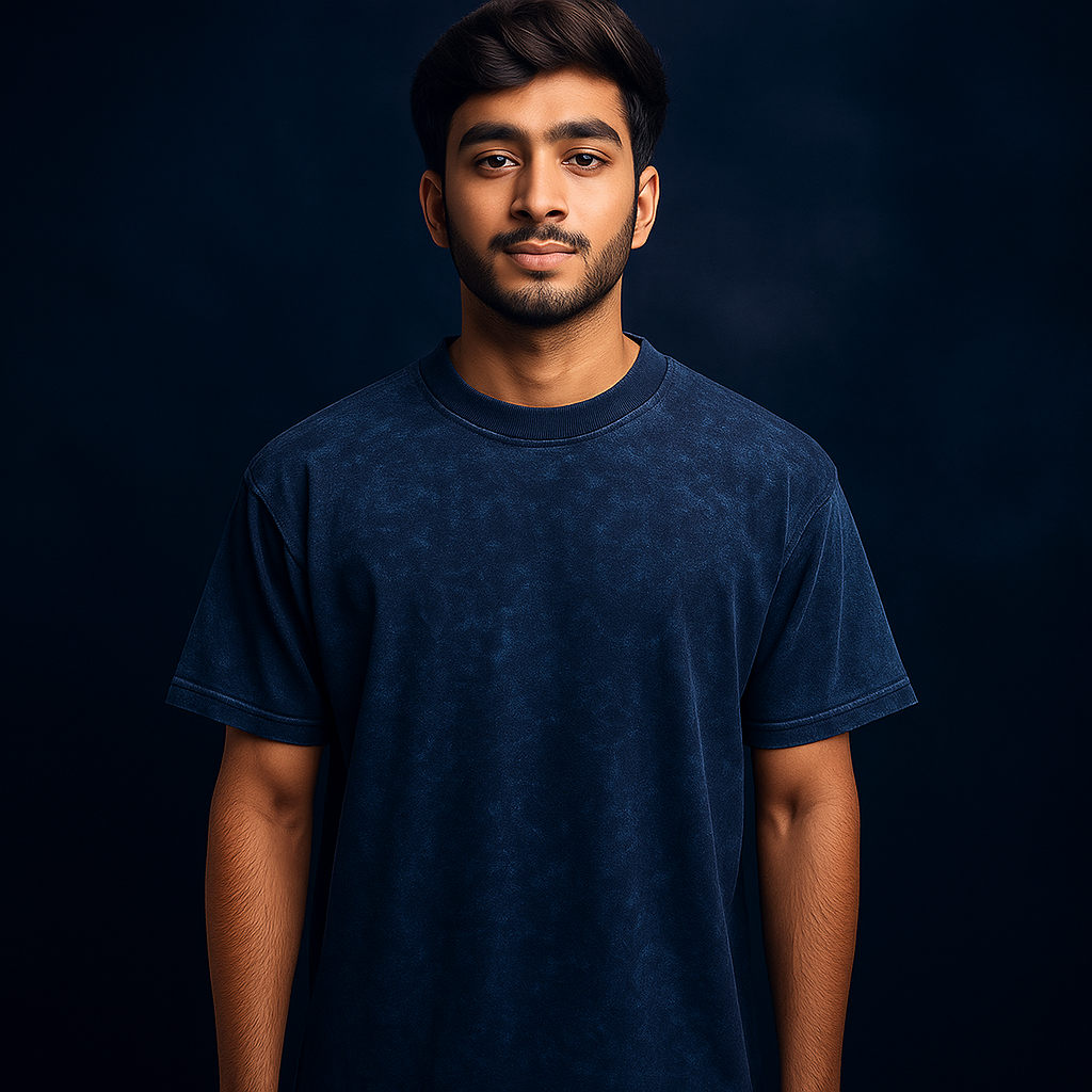 Acid Wash T Shirt Oversized Navy-Blue – Premium French Terry Cotton 240 GSM