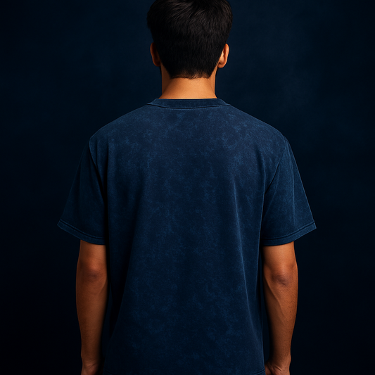 Acid Wash T Shirt Oversized Navy-Blue – Premium French Terry Cotton 240 GSM
