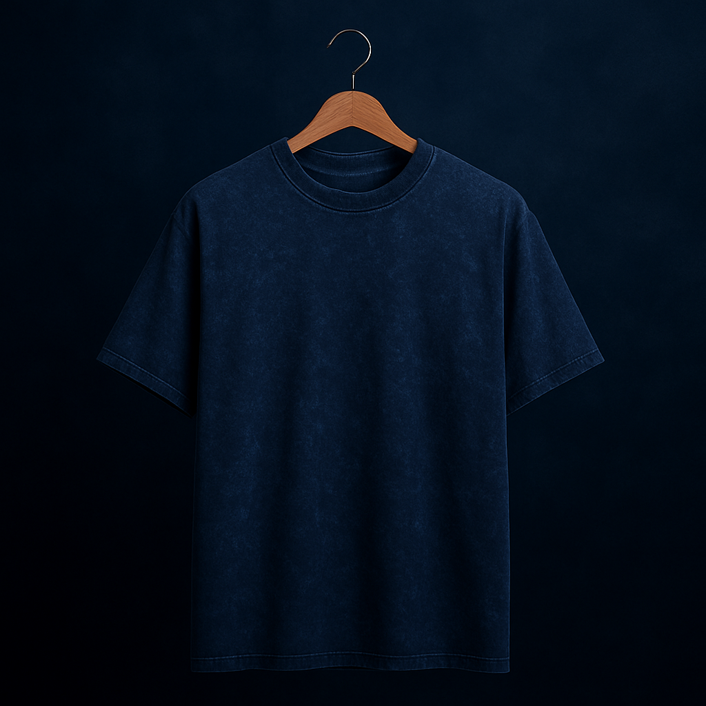 Acid Wash T Shirt Oversized Navy-Blue – Premium French Terry Cotton 240 GSM