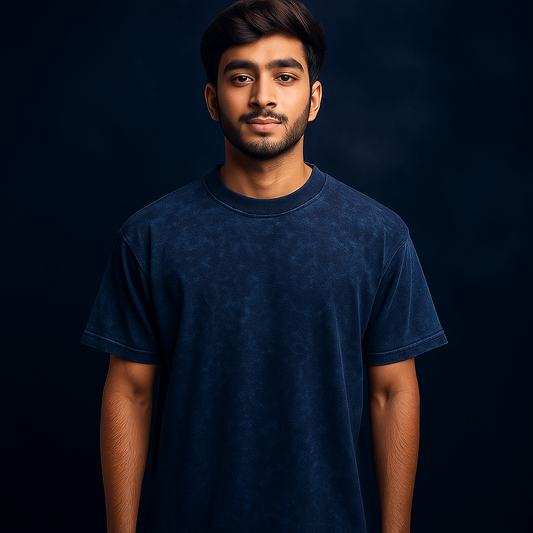 Acid Wash T Shirt Oversized Navy-Blue – Premium French Terry Cotton 240 GSM